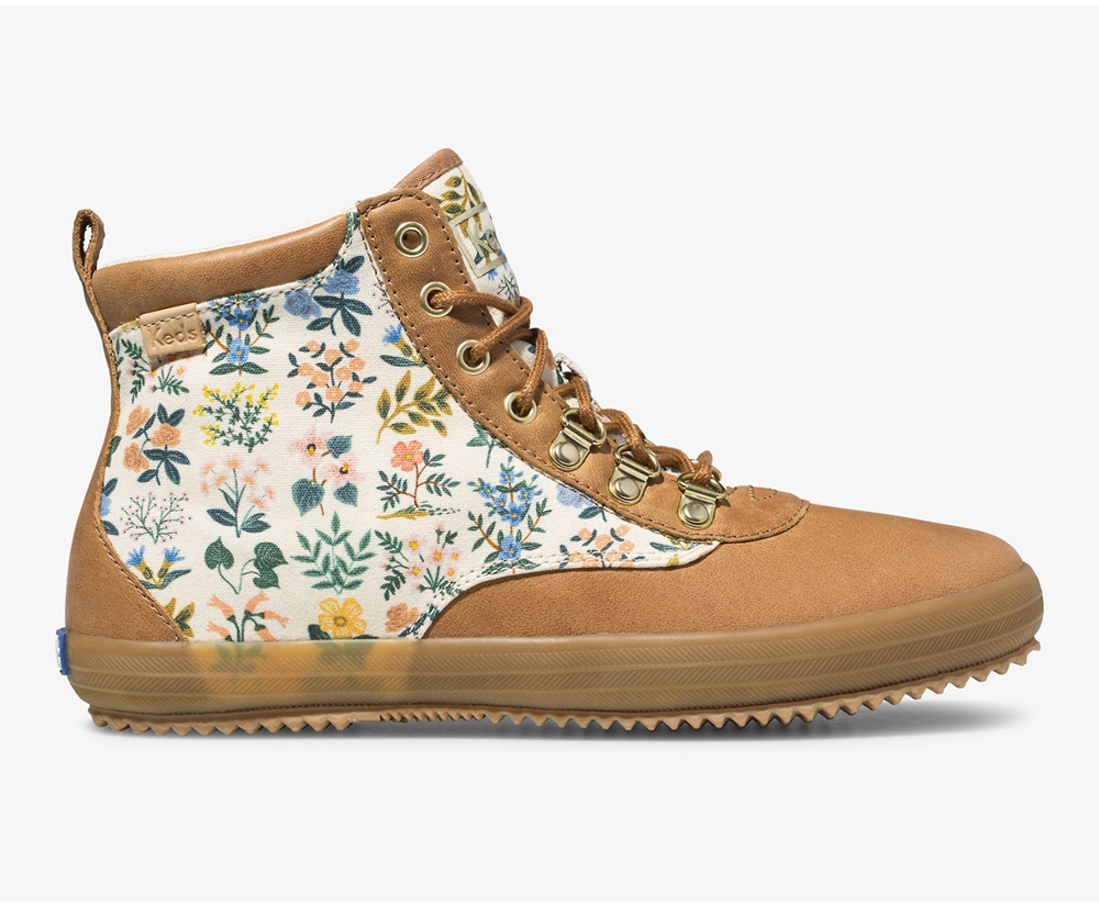 Keds Stiefel Damen Braun - Rifle Paper Co. Scout Leder Wildflower W/ Thinsulate - GRE-597421